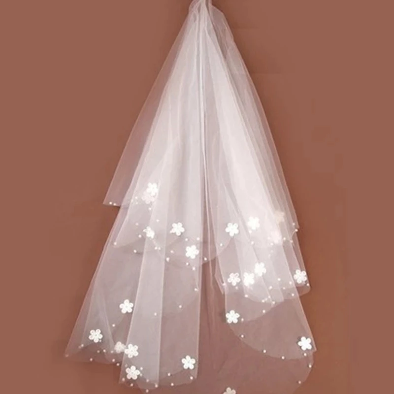 1 Layer Embroidered Flower Bridal Veil Simple Design Tulle Edge Women Wedding 2024