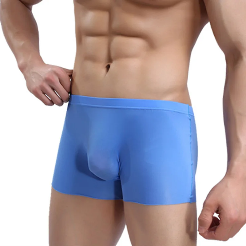 Calzoncillos Bóxer sin costuras para hombre, ropa interior Sexy transparente, ultrafina, seda de hielo, talla grande, novedad