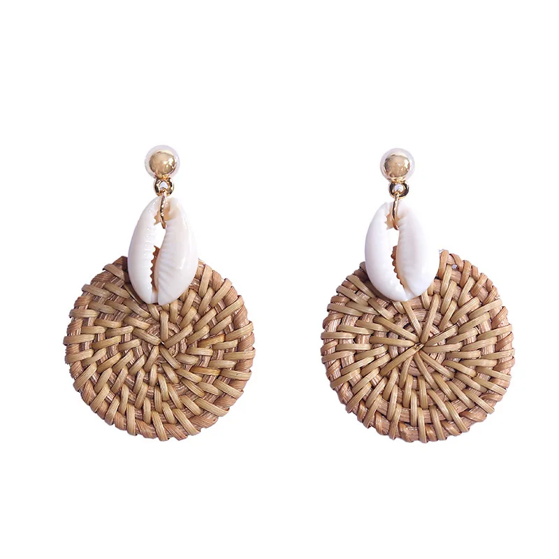 YAOLOGE Korean Style Fashion Handmade Natural Shell Rattan Drop Earrings For Women 2019 Boho Geometric Hanging Earring Party