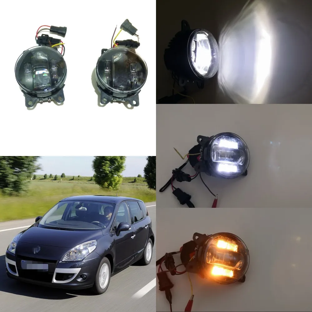 

July King 6000k 3000LM LED Fog Lamp Case for Renault Scenic 2003-2013 etc, 20W Lens Fog Lamp + 6W DRL+ 4W Yellow Turn Signals