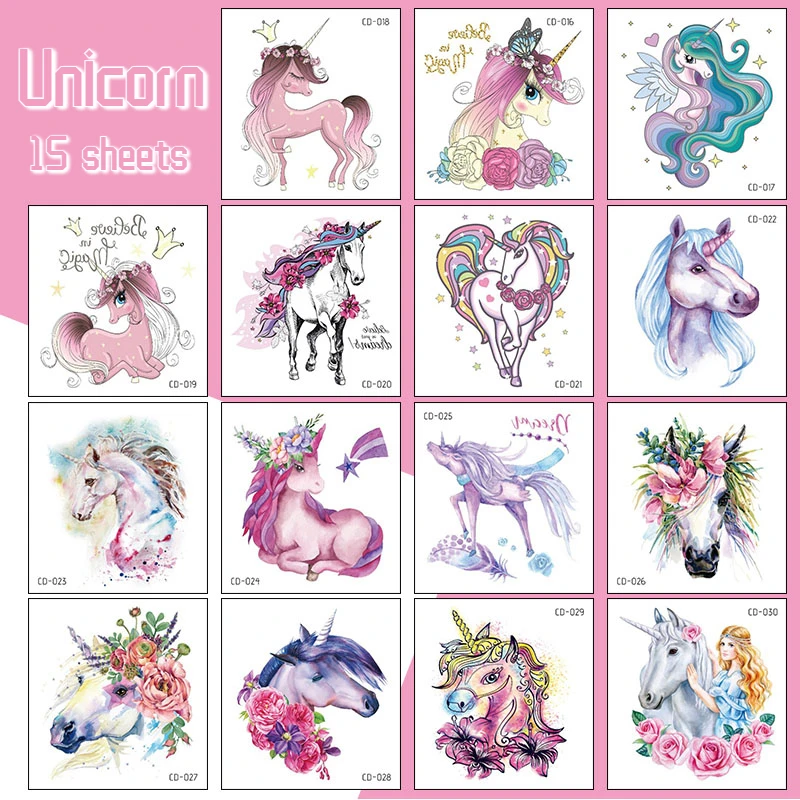 Beautiful and Fresh Children Unicorn Tattoo Stickers for Boys and Girls Cartoon Waterproof Temporary Disposable Tattoo Stickers