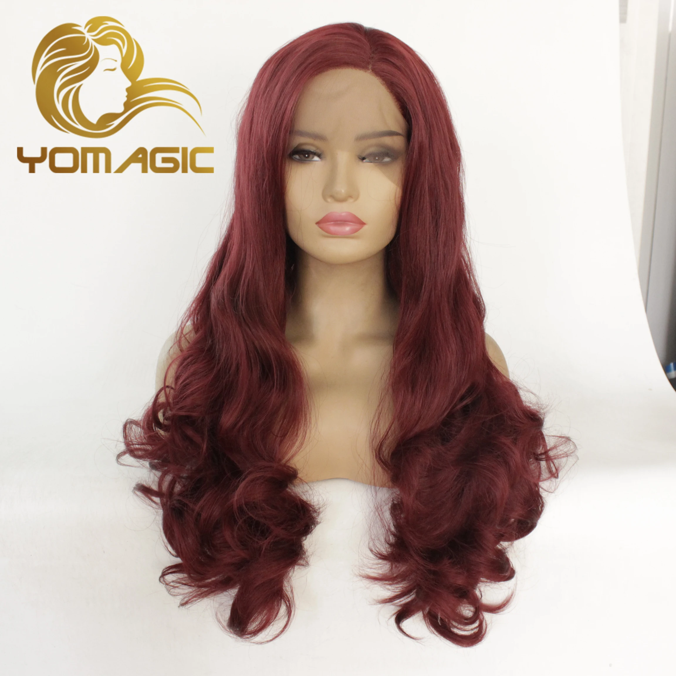 Yomagic 99J Synthetic 13X3 Lace Front Wigs With Baby Hair Wave Heat Resistant Red Lace Wigs For Women Pre Plucked