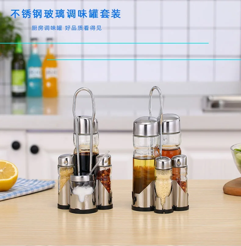 Table Classical Glass Oil and Soy Sauce Vinegar Bottle Pepper Salt Spice Jars Set