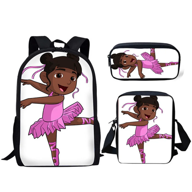 ELVISWORDS-Conjunto de mochila de Ballet para niña, mochilas escolares con estampado de dibujos animados para estudiantes, mochila de viaje, paquete de vestido para niños