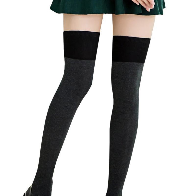 

Women Cotton Thigh Socks Black Gray Color Over The Knee High Sock Female Casual Leisure Wear Tight Slim Breathable Long Stocking