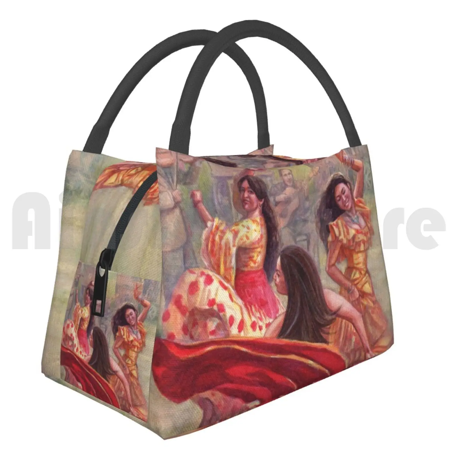 

Cooler Lunch Bag Picnic Bag Spain-Card 20-Live Passionately Spain Spanish Latin Gypsy Dance Flamenco Dancing Passion Red