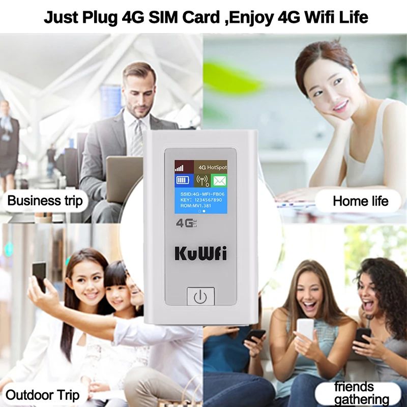 KuWFi 150Mbps 4G Router 5200mAh Mobile Wi-Fi Hotspot Device High Speed Wi-Fi Portable Router Hotspot Wifi Devices  For Travel