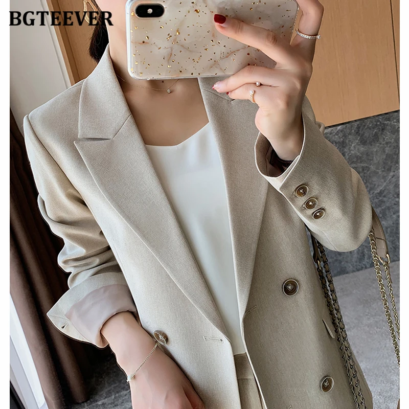 BGTEEVER Elegant Women Trousers Suits Long Sleeve Double Breasted Female Jacket & Irregular Pants Autumn Winter Women Set 2021