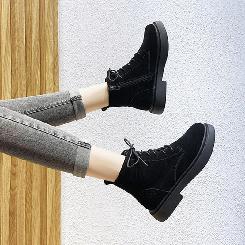 Women Winter Fur Boots Cow Suede Motorcycle Short Boots Solid Desert Boots Female Shoes Women Ankle Boots for Women