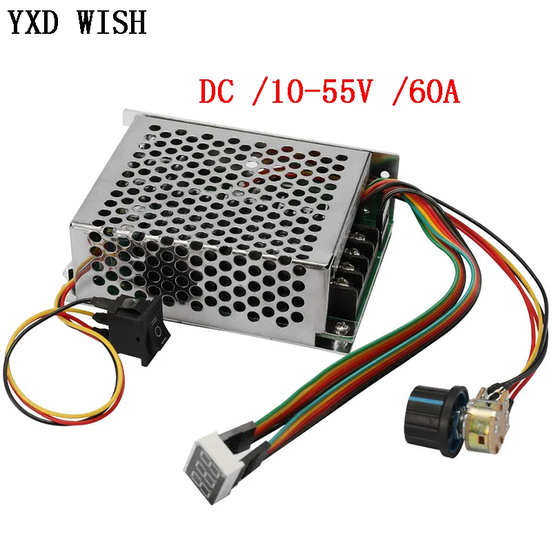 PWM Motor Speed Controller DC 10-55V 60A Speed Controller CW CCW Reversible Switch Digital Display 12 V Motor Speed Controller