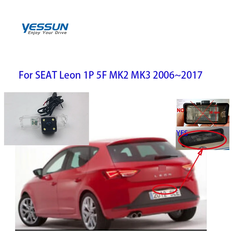 Yessun CCD Rear View Camera For SEAT Leon 1P 5F MK2 MK3 2006~2017  Parking Reverse Backup 4 LED CAMERA Car license plate