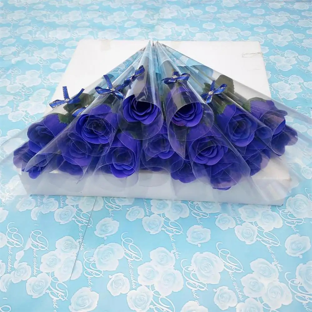 Rosa Artificial de tallo único creativa, 10 Uds., con embalaje de plástico, flores hechas de jabón, regalo del Día de San Valentín, decoración para fiesta de cumpleaños