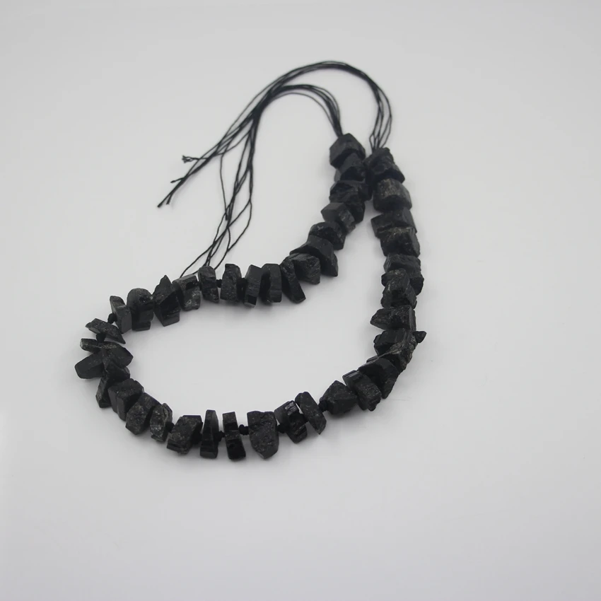 Natural Black Tourmaline Raw Stone Nugget Loose Beads Bracelet Making,Middle Drilled Gemstones, For Pendant Jewelry Marking