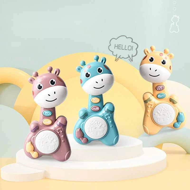 Musical Flashing Baby Rattle Cartoon Deer Hand Drum Early Learning Education Toys Infant Hand Bell Mobile Newborn Weep Tear Toy