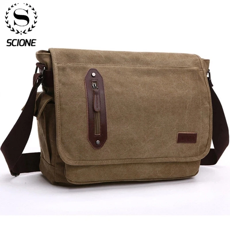 Scione Canvas Mens Crossbody Bags Male Luxury brand Messenger Bag Cross Body Men's Satchel Pack Laptop Shoulder Bag For Men