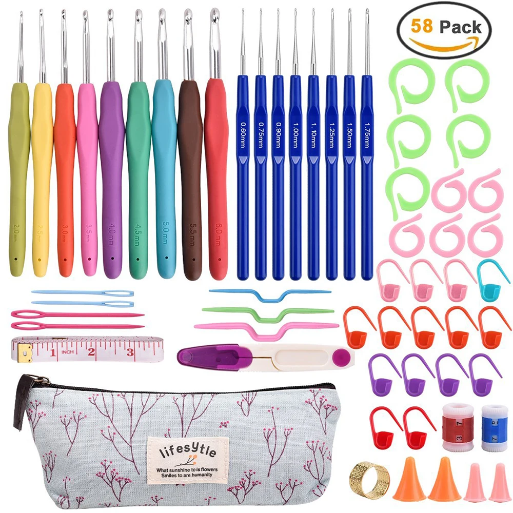 30- 58pcs/set Crochet Hook Set with Yarn Knitting Needles Sewing Tool Mark Buckle Storage Bag Thimble Scissors Measure Accessory