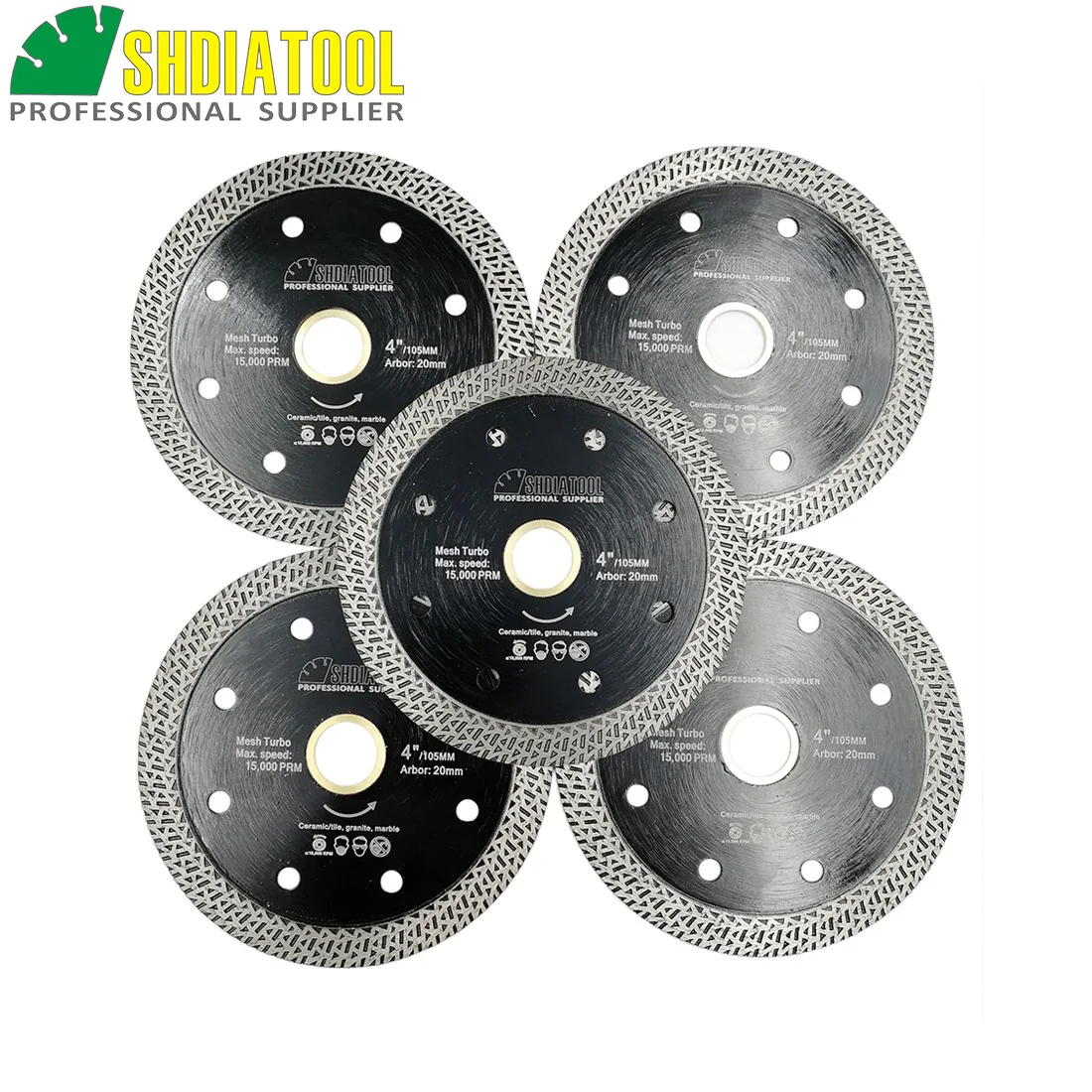 

SHDIATOOL 5pcs Diameter 4" Hot pressed sintered Mesh Turbo Diamond Saw blade Diamond Wheel Hard material