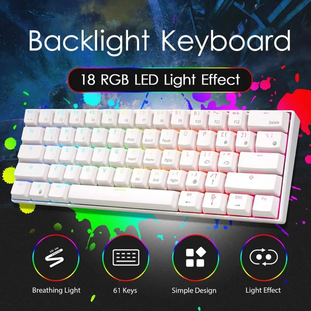 

RK61 Desk Keyboard Sensitive Low Latency Ergonomic Wired Bluetooth-compatible Gaming Mechanical Keyboard for Office