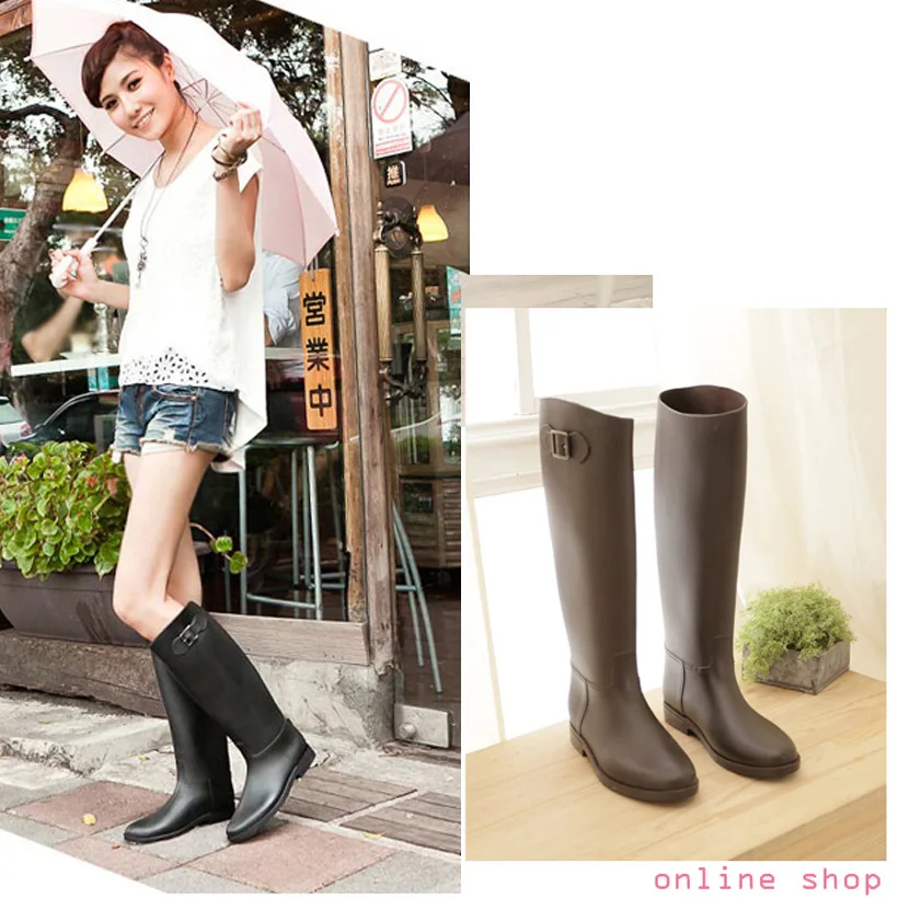 Rain Boots Women Pvc Waterproof Water Shoes Tall Rain Boots Female Rubber Toe Rainboots  C551