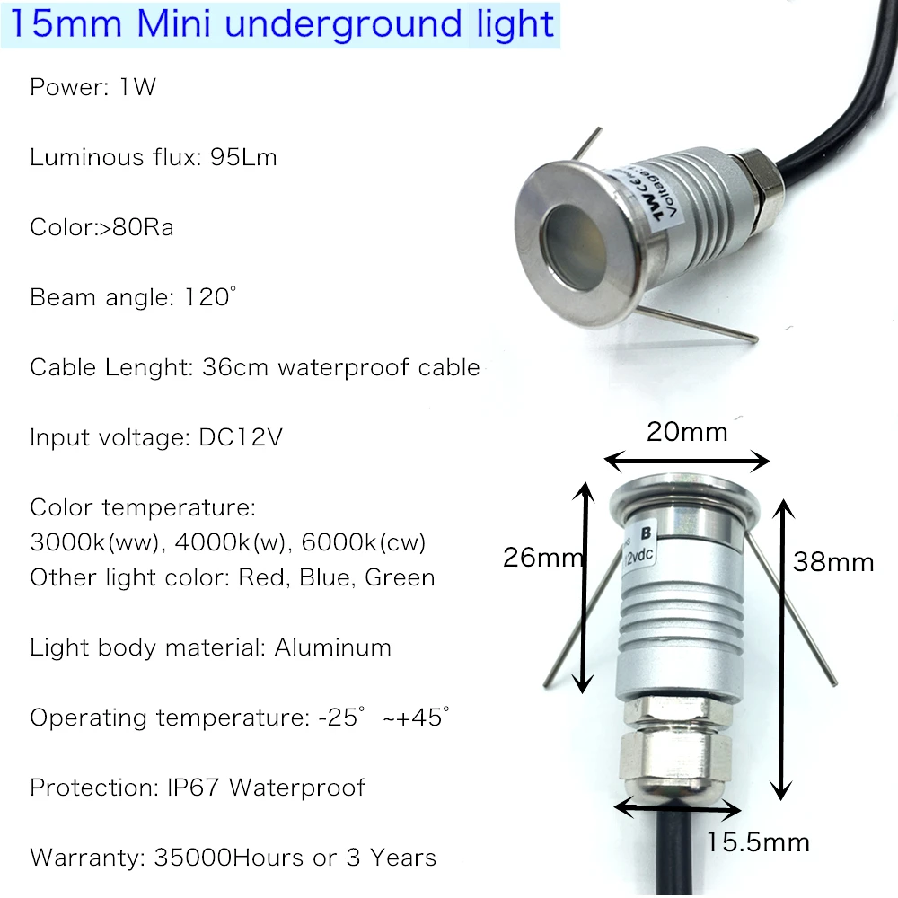 IP67 Waterproof LED Light Garden Underground Lights DC12V Outdoor Buried Spot Lamp 1W Stair Path Recessed Inground Deck Lighting