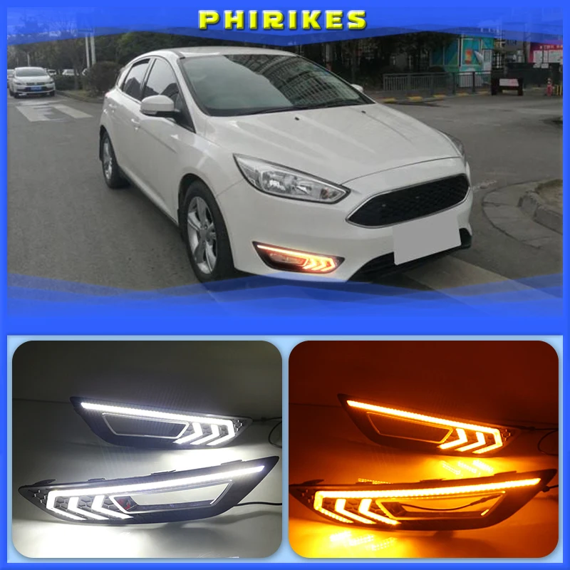 

2 шт. для Ford Focus 3 mk3 2015 2016 2017 2018 сигнал поворота и регулировка яркости реле 12 в светодиодный ные Автомобильные дневные ходовые огни противотуманные фары