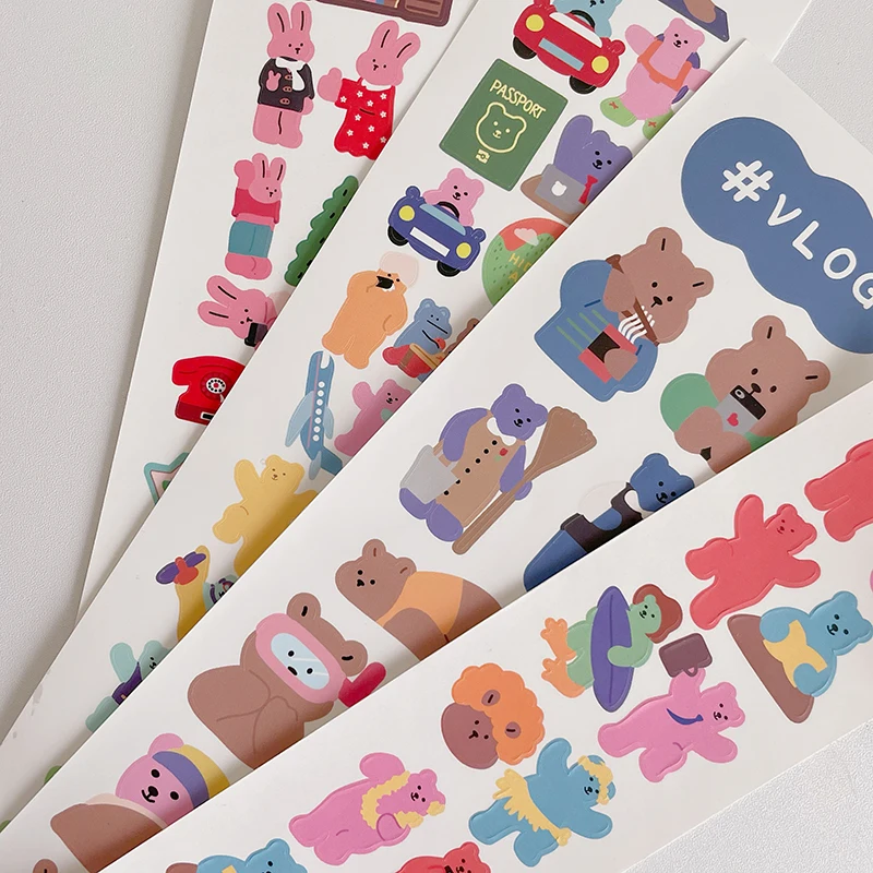 Cute Bear Rabbit Decorative Stickers Diy Scrapbooking Diary Korean Album Stick Label Doodle Stationery