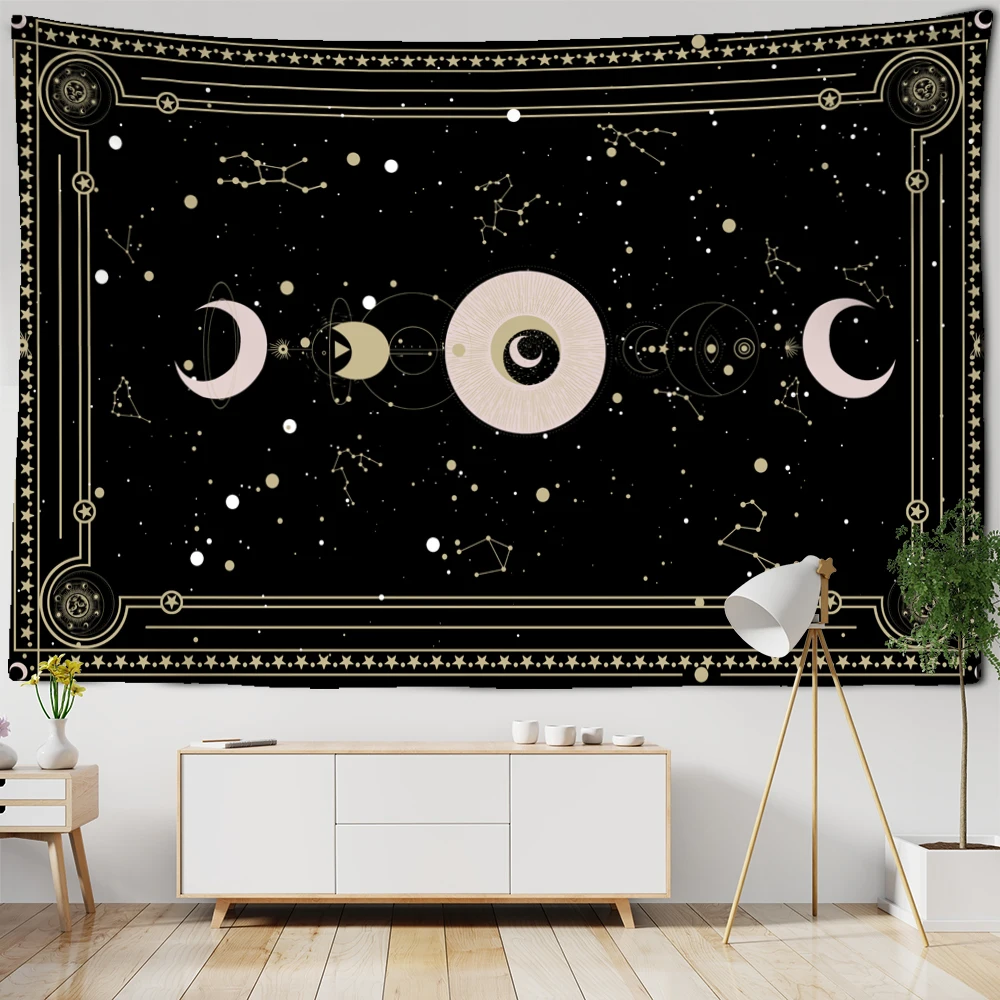 Tapiz de Tarot de sol, luna, Planeta, montaje en pared, brujería, psicodélico, dormitorio, dormitorio, artista, decoración del hogar