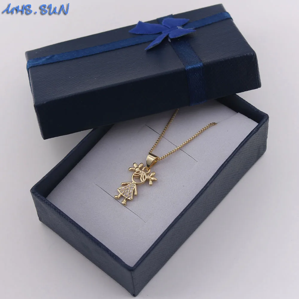 MHS.SUN Cute Boys And Girls Mini Pendants Necklace Fashion AAA CZ Gold Color Chain Necklace For Women Lover Jewelry Gift 1Pcs