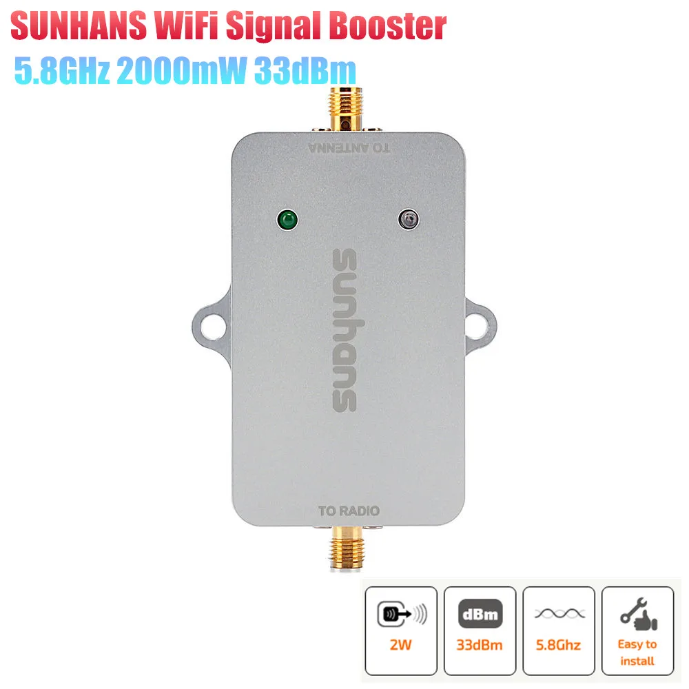 Sunhans 2000mW 33dBm 5.8GHz IEEE 802.11a/n Indoor WiFi Signal Booster Repeater Wireless UAV Amplifier For Drone, IP Camera