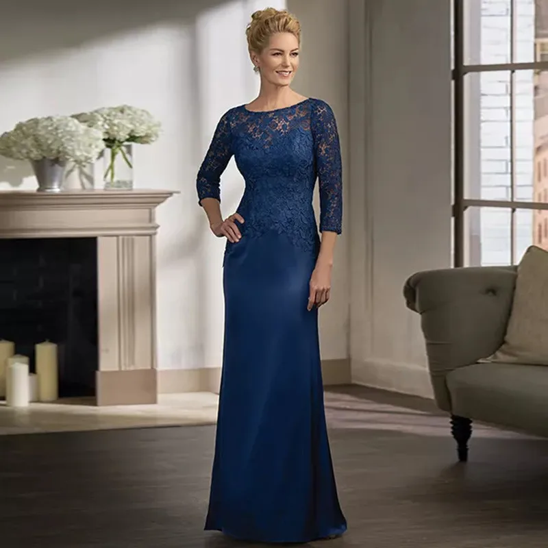 Abiti per la madre della sposa in pizzo a maniche lunghe blu Navy per matrimoni abiti taglie forti abiti lunghi da sposo per madrina formale