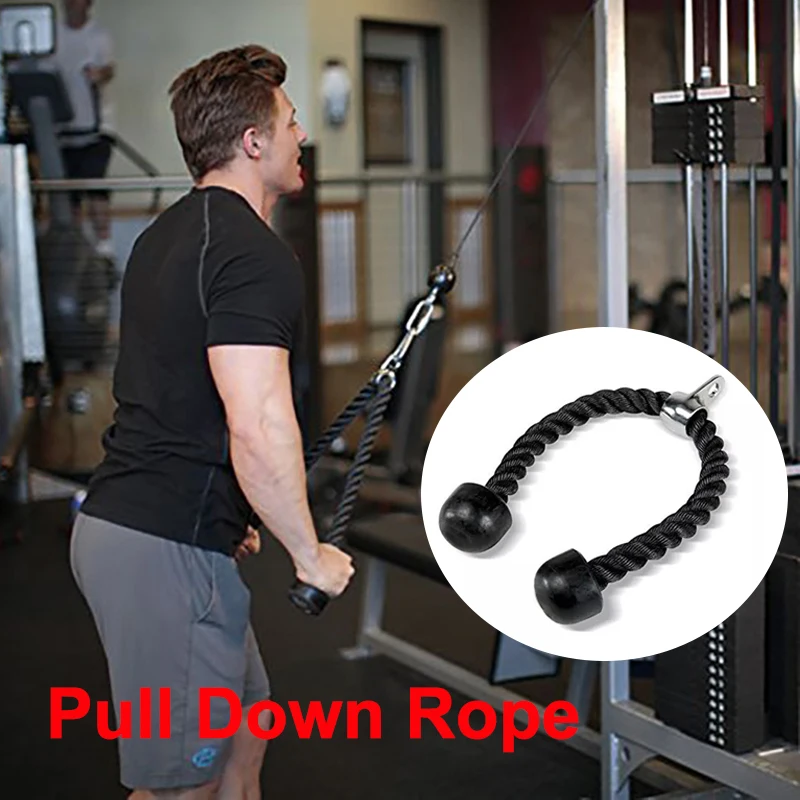 Fitness DIY Gym Pulley Cable Machine Attachment T bar Handle Grips Lat Pull Down Triceps Rope Home Strength Training Equipments