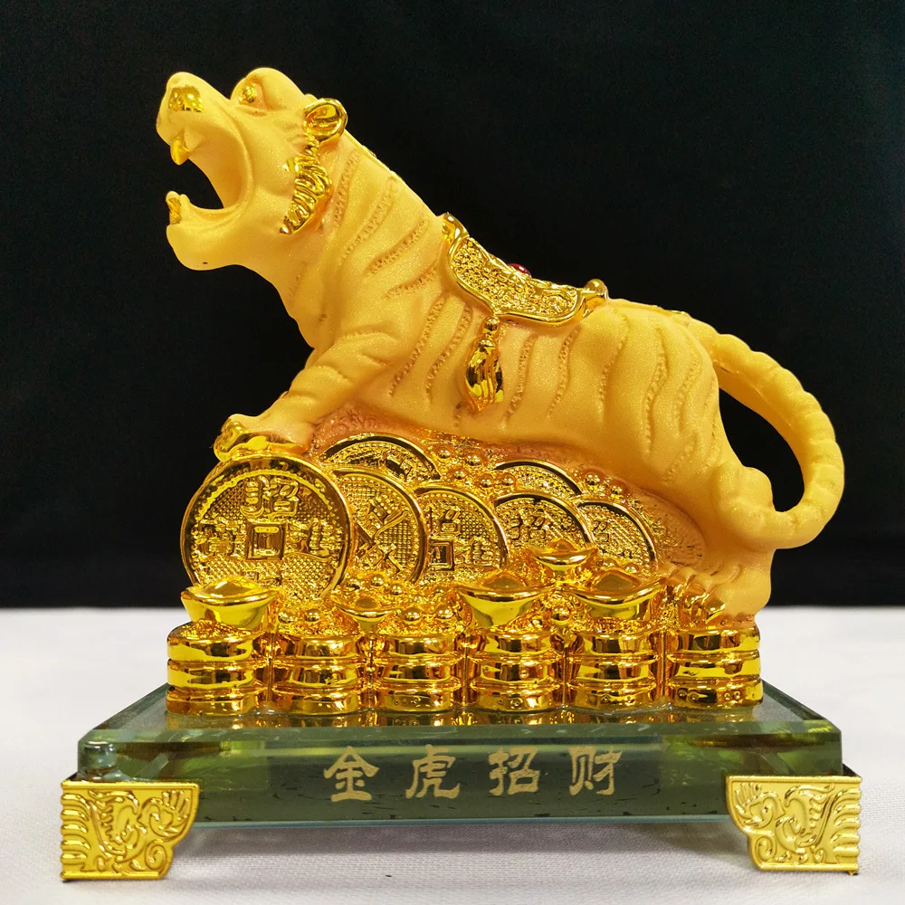 

Divance Resin Fortune Golden Tiger Ornament Tiger Mascot Handicraft Annual Opening Ceremony Home decoratio Tiger statuen