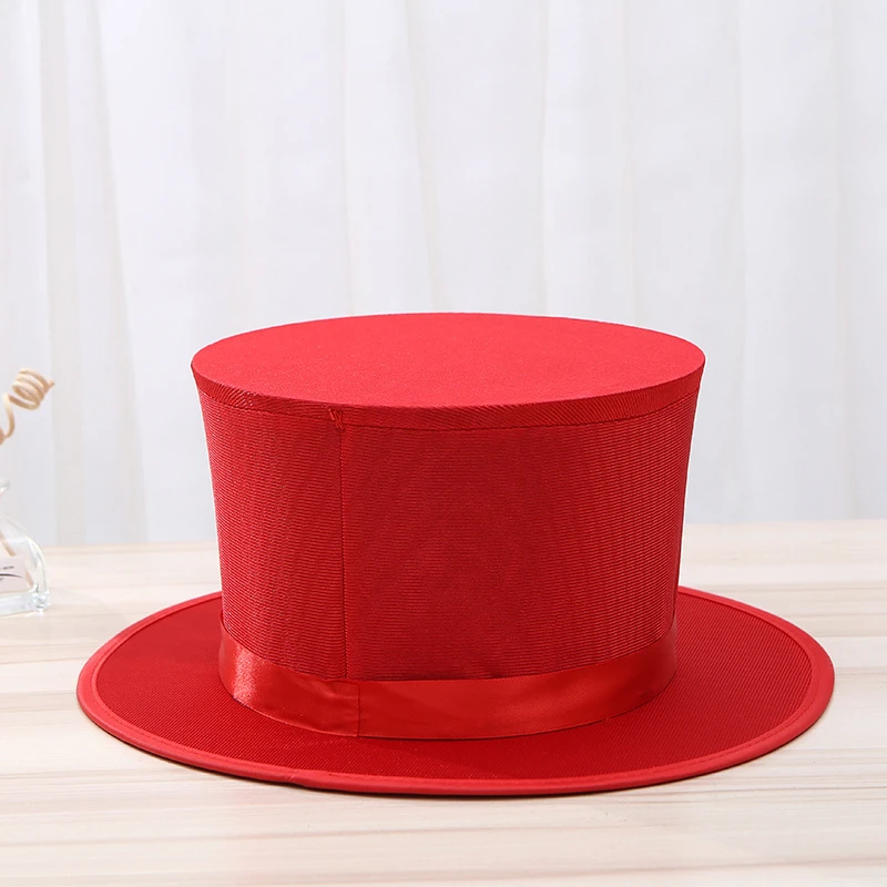 Red Folding Top Hat Spring Magic Tricks Appearing/Vanishing Objects Hat Stage Accessories Gimmick Mentalism Comedy