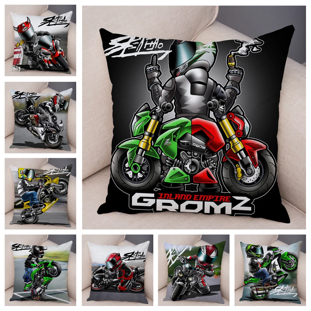 Colorful Cartoon Motorcycle Cushion Cover Decor Extreme Sports Pillowcase Soft Plush Mobile Bike Pillow Case for Sofa Home Car