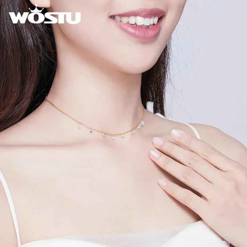 WOSTU NEW Design 925 Sterling Silver Sparkling CZ Chokers Necklace For Women Hot Fashion Jewelry Valentines Wedding Gift CQN299