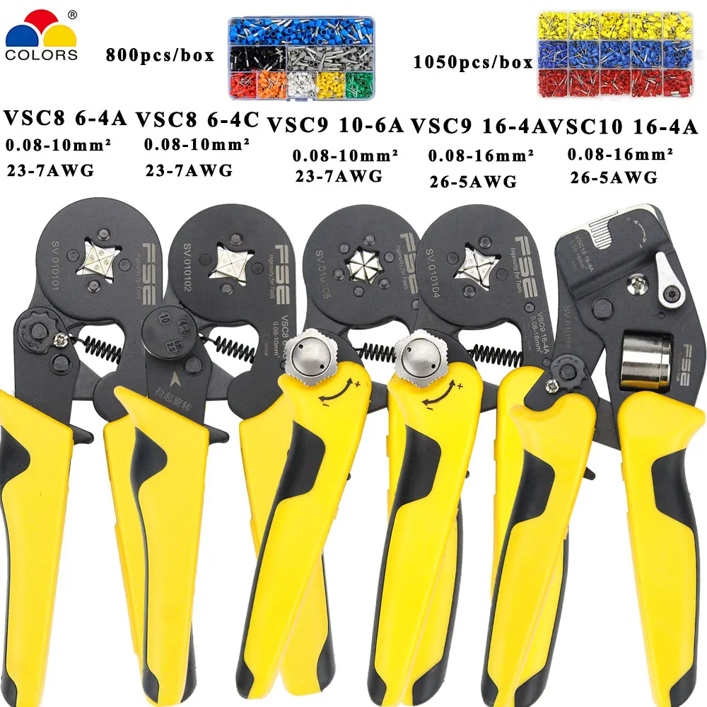 VSC9-16-4A 0.08-16mm^2 23-5AWG VSC10 16-4A Adjustable Precise Crimp Pliers Tube Bootlace 800/1050 Terminal Crimping Hand Tool