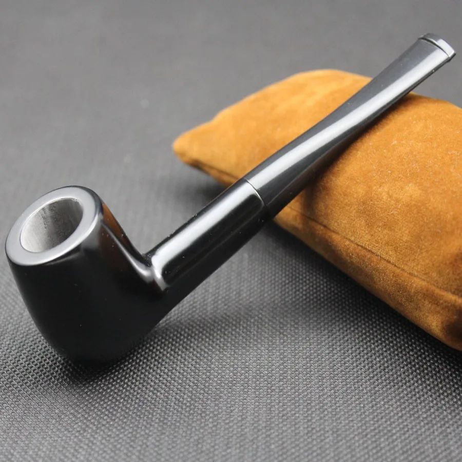 Cool Handmade 100% Nature Ebony Wood Straight Type Smoking Pipe Tobacco Wooden Pipe Gift 10X 9mm Filters + Pouch + Holder #519bS