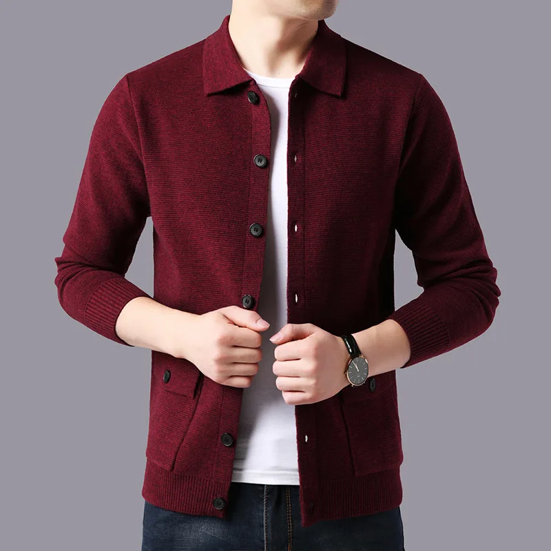 Cardigan da uomo di alta qualità lavorato a maglia Sweaterscoat autunno inverno Casual maglione giacche Solid Turn Down Collar Cardigan lavorato a