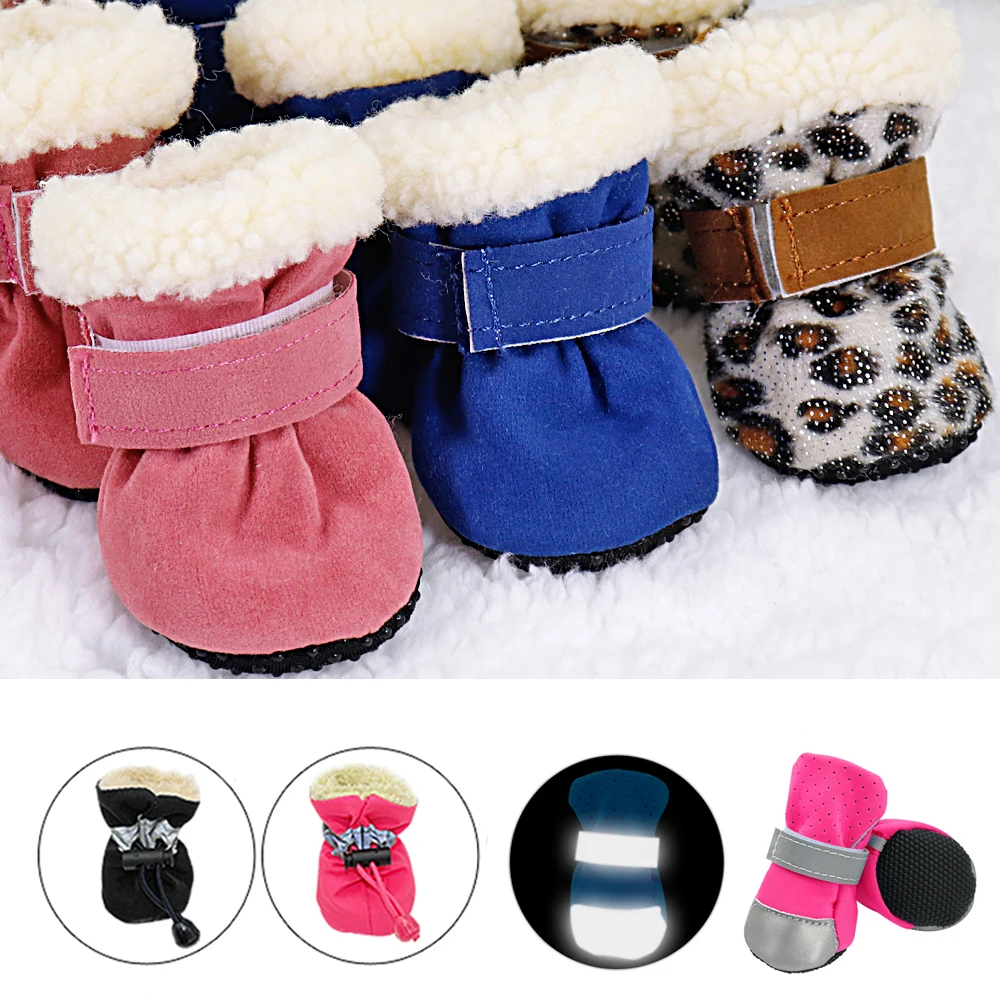 4pcs Pet Dog Shoes Winter Anti-slip Cat Dogs Snow Boot for Small Dogs Thick Cat Puppy Shoes Socks Boots for Chihuahua Yorkshire