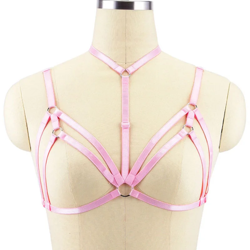 

Cheapest Body Cage Bondage Harness Women Sexy Lingerie 90s Pink Body Harness Belt Gothic Crop Tops Cage Bralette Fetish Harness