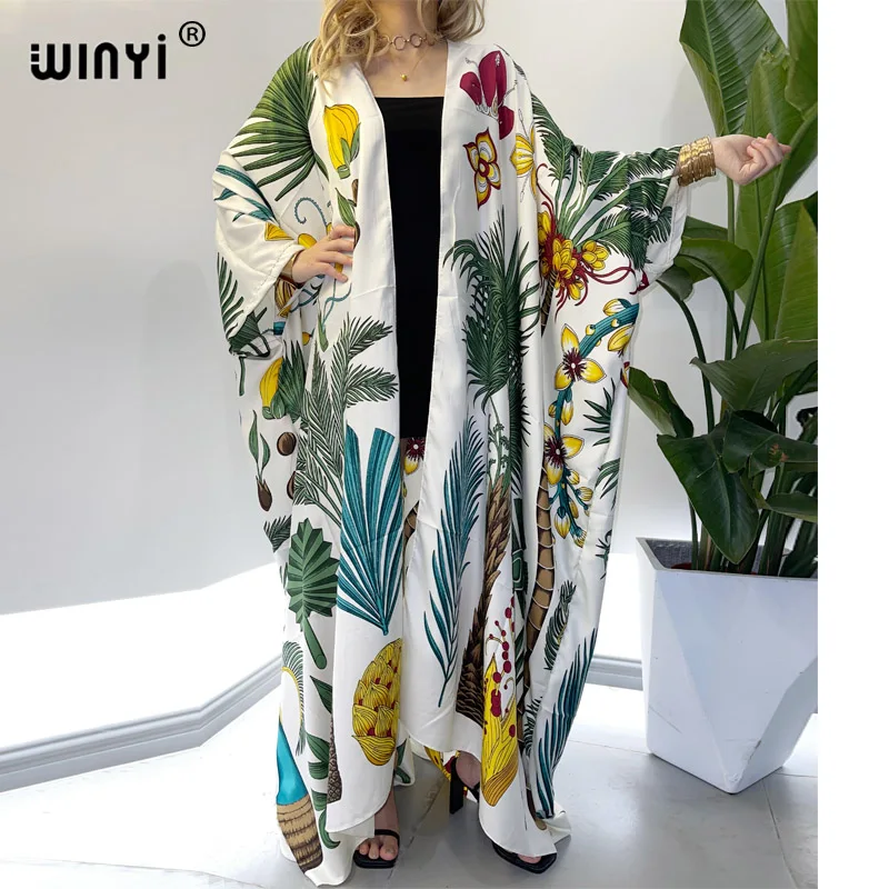 Kuwait Autumn 2021 WINYI Women Cardigan Loose Long Dress Cocktail Party Boho Maxi African Holiday Batwing Sleeve Spring Robe