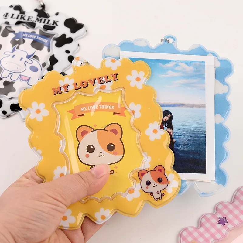 1 Pocket Colorful Photo Card Holder Pockets for Mini Photo Sticker & Name Card 3 Inch 8.5 x 10.5cm Photos with Key Chain