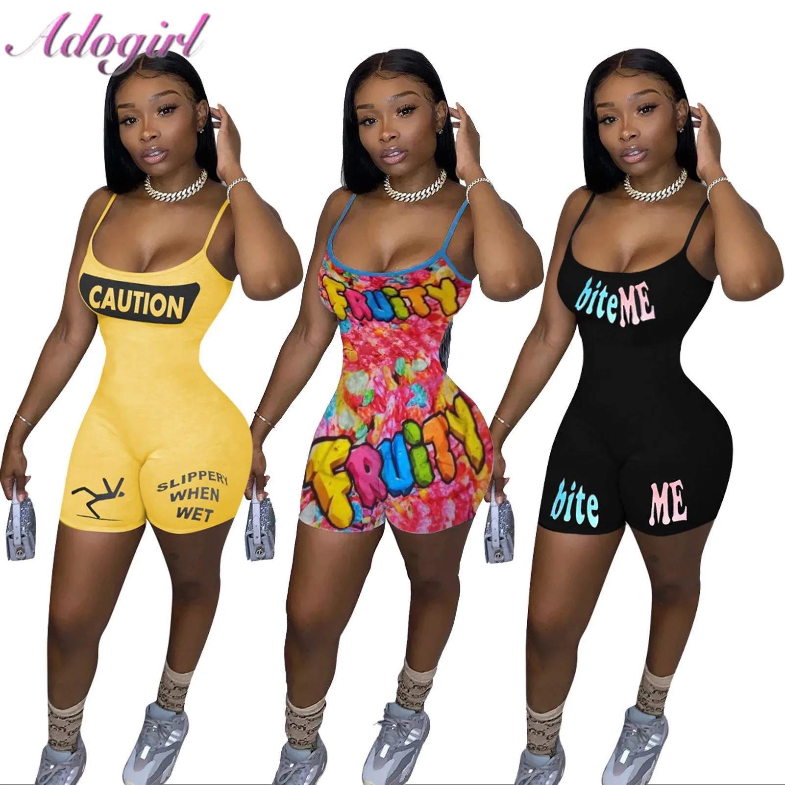 Fitness Women Summer Rompers Casual Letter Print Spaghetti Strapless Backless Skinny Playsuit Outfit Streetwear Party Jumpsuit