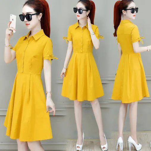 

Dress Short Sleeve 2024 New Summer Dress Women's Mid-Length A- line Dress Fashion Skirt Woman Dress Vestido De Mujer Femme Robe