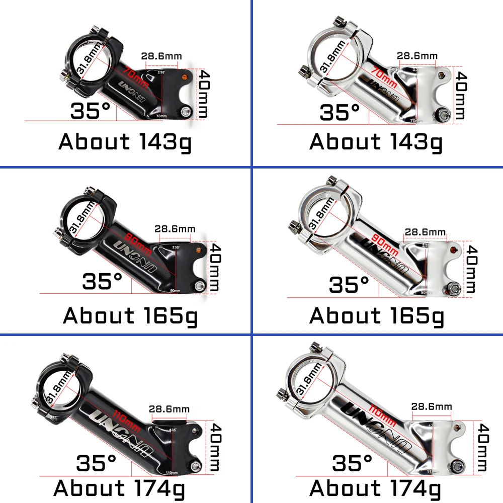 UNO 35 Degrees Riser Tube Mountain Bike Road Bike Positive and Begative Angle of The Bicycle Stem 70/90/110mm Bicycle Accessorie