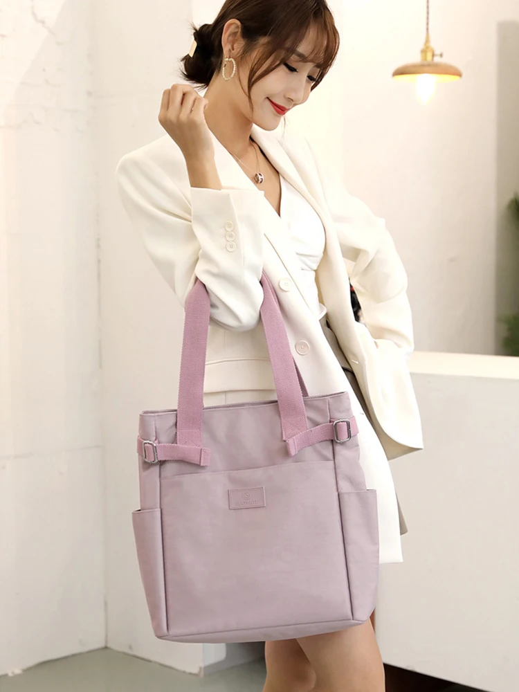 Buylor Canvas Tote Bags Women Casual All-Match Handbag Large Capacity Nylon Shoulder Bags Lightweight Travel Shopping Bag Female