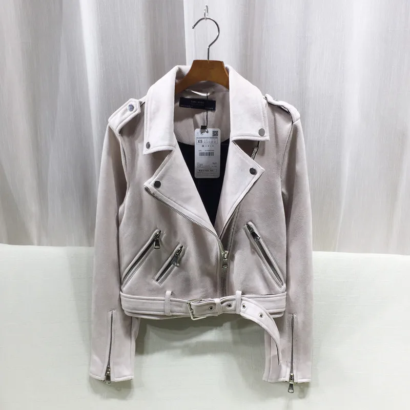 7 Color Autumn New High Quality Faux Suede Motorcycle Street Outerwear With Belt Women Casual Slim Short Jacket Female Casual