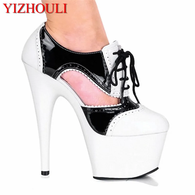 

Leather rock sexy style 15-17cm high heel chunky sandals, star/model sexy party performance heels