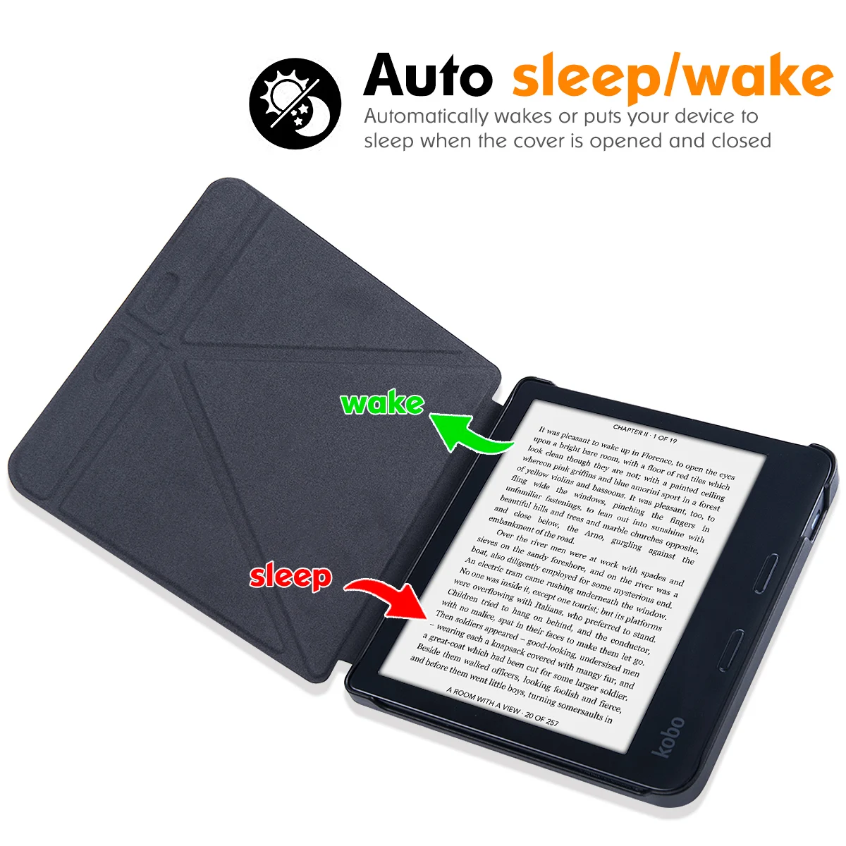 Case for Kobo Libra 2 eReader (2021 Released, Model N418) - Premium PU Leather Origami Stand Cover with Auto Sleep Wake