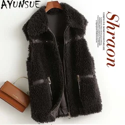 AYUNSUE Autumn Winter Casual Sheep Shearling Vest Female 2021 Sleeveless Real Wool Jacket Women's Clothing Manteau Femme Gxy596